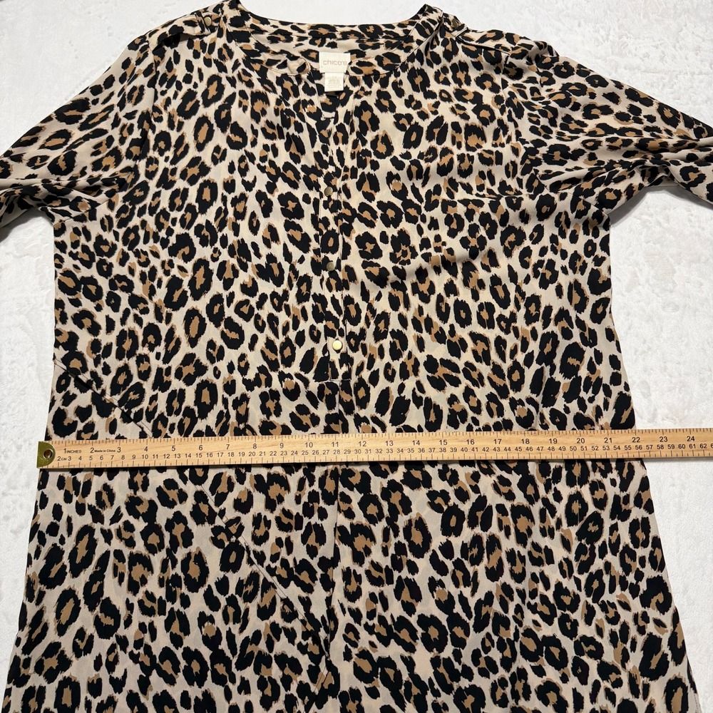 Chico's Leopard Print Asymmetrical Hem Tunic Dress Size L Boho Chic - Picture 7 of 8